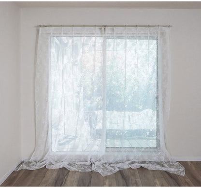 日本製 フリーカットレースカーテン 巾100cm×丈250cm ボタニカル柄 小花 リーフ 2枚組 自由に長さ変更 ハサミでカット 丈調整可能 調整可能なフック付き 取り付け簡単 程よい透け感(代引不可)