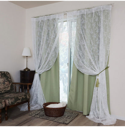 日本製 フリーカットレースカーテン 巾100cm×丈250cm ボタニカル柄 小花 リーフ 2枚組 自由に長さ変更 ハサミでカット 丈調整可能 調整可能なフック付き 取り付け簡単 程よい透け感(代引不可)