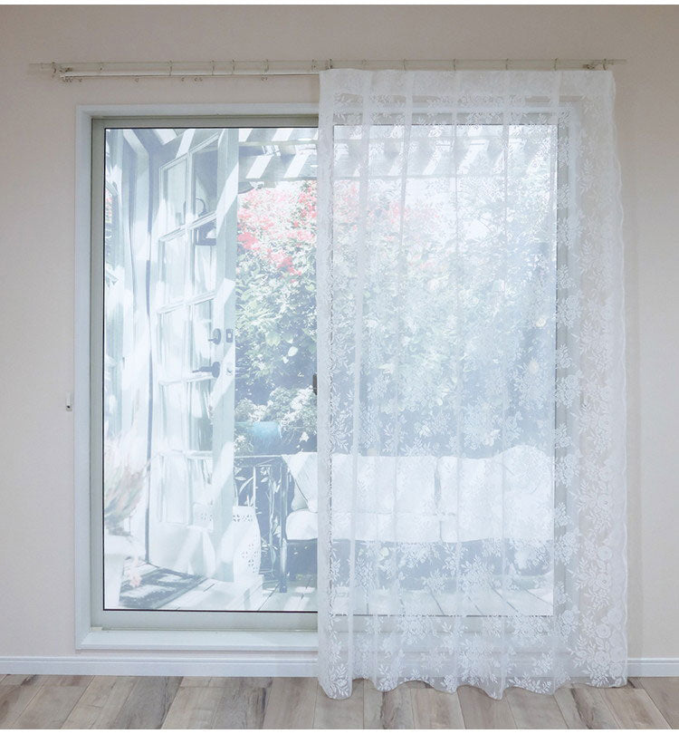 日本製 フリーカットレースカーテン 巾100cm×丈250cm バラ柄 花柄 2枚組 自由に長さ変更 ハサミでカット 丈調整可能 調整可能なフック付き 取り付け簡単 程よい透け感 光を採り入れる(代引不可)