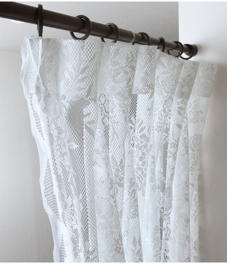 日本製 フリーカットレースカーテン 巾100cm×丈250cm バラ柄 花柄 2枚組 自由に長さ変更 ハサミでカット 丈調整可能 調整可能なフック付き 取り付け簡単 程よい透け感 光を採り入れる(代引不可)