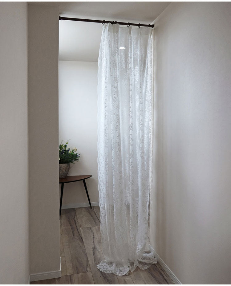 日本製 フリーカットレースカーテン 巾100cm×丈250cm バラ柄 花柄 2枚組 自由に長さ変更 ハサミでカット 丈調整可能 調整可能なフック付き 取り付け簡単 程よい透け感 光を採り入れる(代引不可)