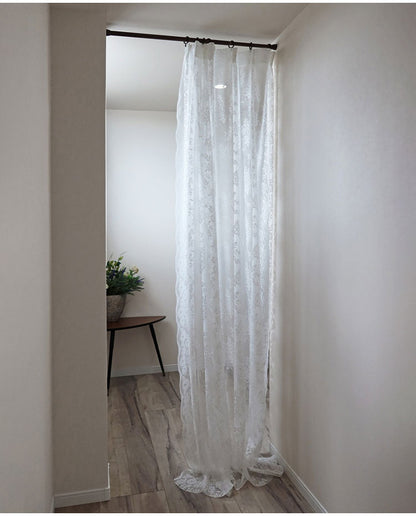 日本製 フリーカットレースカーテン 巾100cm×丈250cm バラ柄 花柄 2枚組 自由に長さ変更 ハサミでカット 丈調整可能 調整可能なフック付き 取り付け簡単 程よい透け感 光を採り入れる(代引不可)