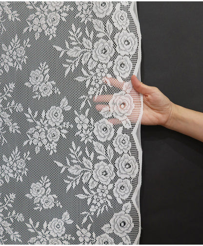 日本製 フリーカットレースカーテン 巾100cm×丈250cm バラ柄 花柄 2枚組 自由に長さ変更 ハサミでカット 丈調整可能 調整可能なフック付き 取り付け簡単 程よい透け感 光を採り入れる(代引不可)