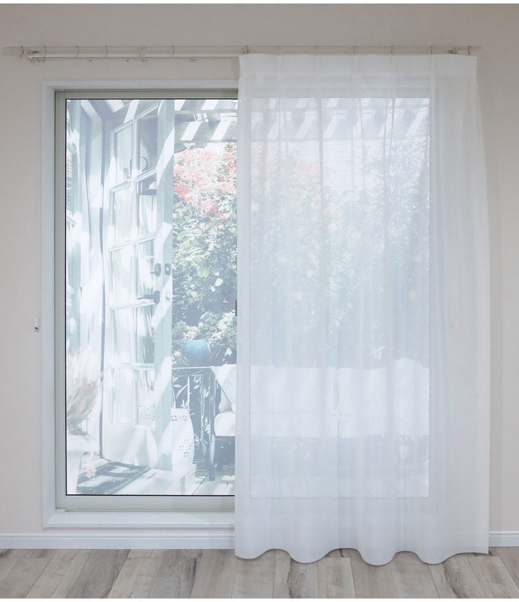 日本製 フリーカットレースカーテン 巾100cm×丈250cm キカ柄 2枚組 自由に長さ変更 ハサミでカット 丈調整可能 調整可能なフック付き 取り付け簡単 程よい透け感(代引不可)