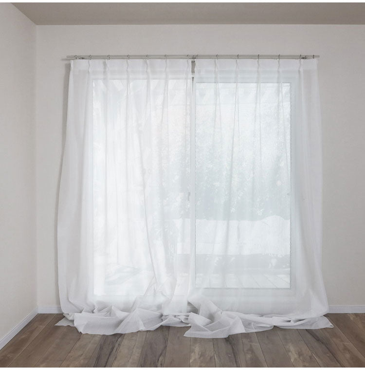 日本製 フリーカットレースカーテン 巾100cm×丈250cm キカ柄 2枚組 自由に長さ変更 ハサミでカット 丈調整可能 調整可能なフック付き 取り付け簡単 程よい透け感(代引不可)