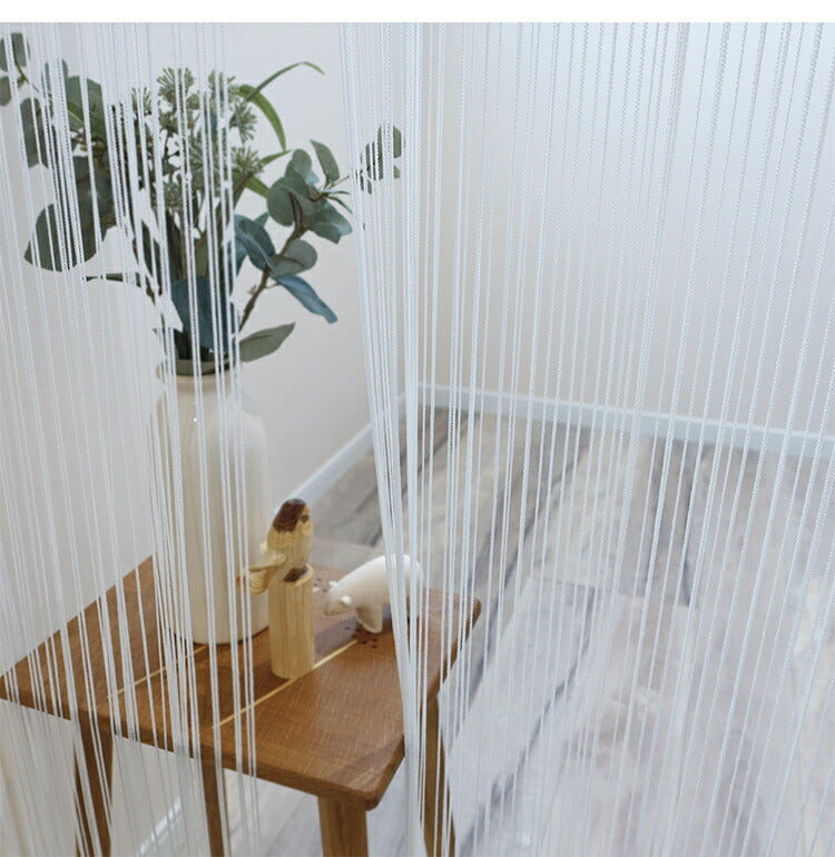 日本製 防炎 ひものれん 北欧風 間仕切り のれん 暖簾 約幅85cm×丈170cm 突っ張り棒 キッチン トイレ 程よい透け感 おしゃれ 小窓 出窓 お洒落 防炎加工 取り付け簡単(代引不可)