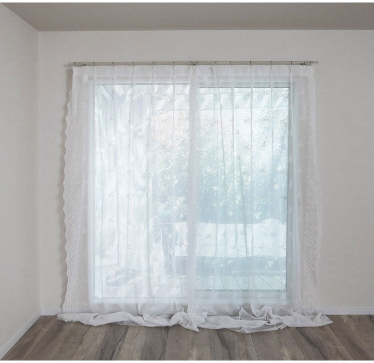 日本製 フリーカットレースカーテン 巾100cm×丈250cm ペイズリー柄 小さな柄 リーフ風 2枚組 自由に長さ変更 ハサミでカット 丈調整可能 調整可能なフック付き 取り付け簡単 程よい透け感(代引不可)