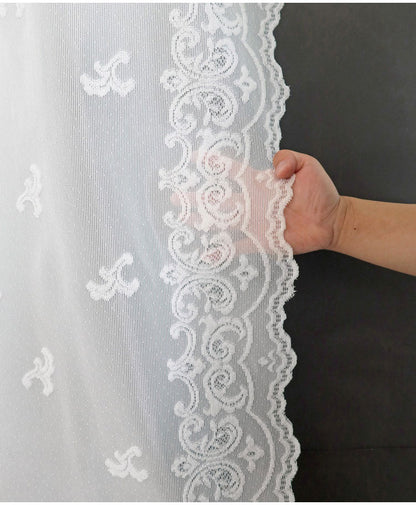 日本製 フリーカットレースカーテン 巾100cm×丈250cm ペイズリー柄 小さな柄 リーフ風 2枚組 自由に長さ変更 ハサミでカット 丈調整可能 調整可能なフック付き 取り付け簡単 程よい透け感(代引不可)