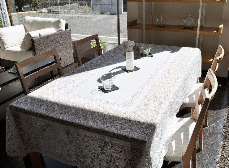 テーブルクロス 140cm×220cm 撥水加工 レースジャガード 6人掛け 国産 日本製 マルチカバー 北欧 おしゃれ ホワイト ベージュ(代引不可)