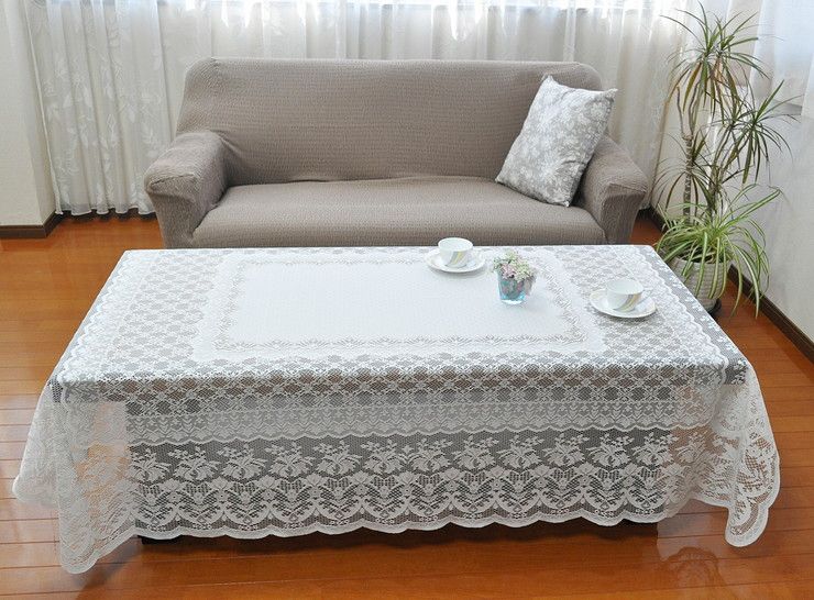 テーブルクロス 140cm×220cm 撥水加工 レースジャガード 6人掛け 国産 日本製 マルチカバー 北欧 おしゃれ ホワイト ベージュ(代引不可)