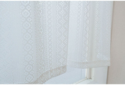 日本製 防炎 ボーダー柄 小窓カーテン 北欧風 程よい透け感 巾100cm×丈120cm ホワイト 突っ張り棒 キッチン トイレ 出窓 お洒落 防炎加工 簡単取り付け(代引不可)