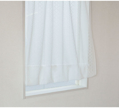 日本製 防炎 ボーダー柄 小窓カーテン 北欧風 程よい透け感 巾100cm×丈120cm ホワイト 突っ張り棒 キッチン トイレ 出窓 お洒落 防炎加工 簡単取り付け(代引不可)