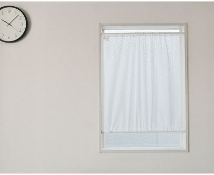 日本製 防炎 ボーダー柄 小窓カーテン 北欧風 程よい透け感 巾100cm×丈90cm ホワイト 突っ張り棒 キッチン トイレ 出窓 お洒落 防炎加工 簡単取り付け(代引不可)