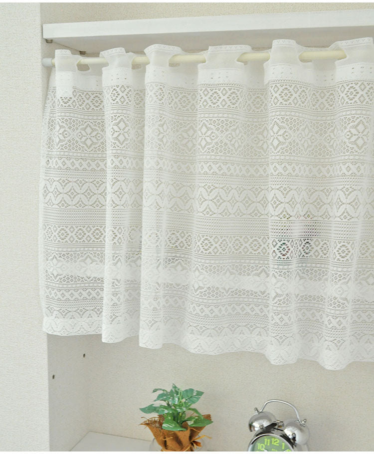 日本製 防炎 ボーダー柄 カフェカーテン 北欧風 程 よい透け感 巾150cm×丈50cm ホワイト 突っ張り棒 キッチン トイレ 小窓 出窓 お洒落 防炎加工 簡単取り付け(代引不可)