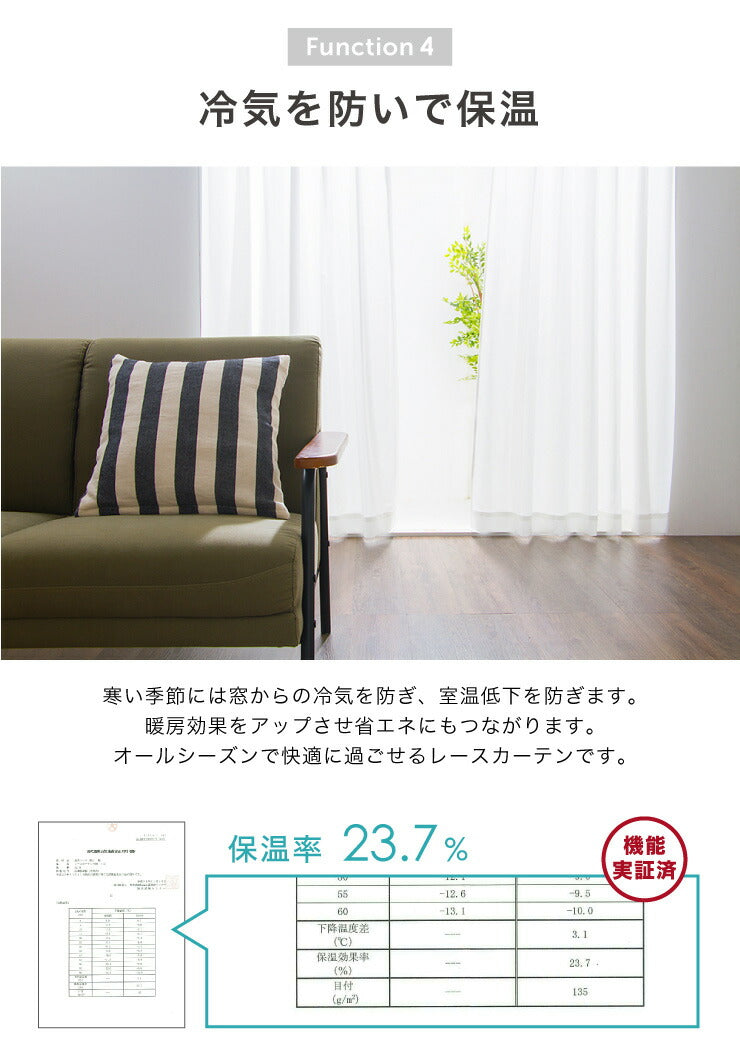 ミラーレースカーテン 【国産 セミオーダー 涼しや 省エネ 高機能 防炎 遮熱 断熱 保温 UVカット 花柄 ミラーレス】 洗える(代引不可)