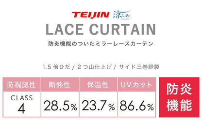 ミラーレースカーテン 【国産 セミオーダー 涼しや 省エネ 高機能 防炎 遮熱 断熱 保温 UVカット 花柄 ミラーレス】 洗える(代引不可)