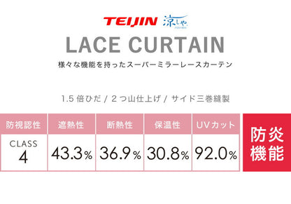 ミラーレースカーテン 【国産 セミオーダー 涼しや 省エネ 高機能 防炎 遮熱 断熱 保温 UVカット 無地調 ミラーレス】 洗える(代引不可)