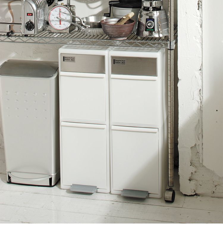 ゴミ箱 分別 2段 キッチン 約 35L LIKE-IT シンプル キャスター付き ペダル式 ごみ箱 分別用 縦型 大容量 プラスチック製 ダストボックス 中身 見えない 扉付き ふた付き 縦長 薄型 スリム(代引不可)