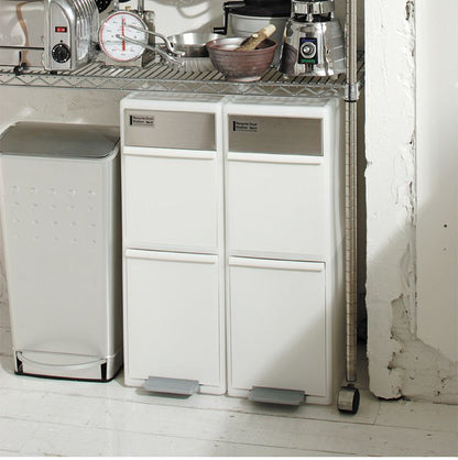 ゴミ箱 分別 2段 キッチン 約 35L LIKE-IT シンプル キャスター付き ペダル式 ごみ箱 分別用 縦型 大容量 プラスチック製 ダストボックス 中身 見えない 扉付き ふた付き 縦長 薄型 スリム(代引不可)