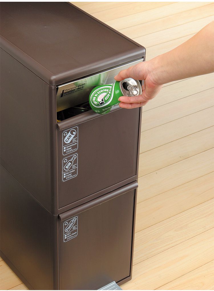 ゴミ箱 分別 2段 キッチン 約 35L LIKE-IT シンプル キャスター付き ペダル式 ごみ箱 分別用 縦型 大容量 プラスチック製 ダストボックス 中身 見えない 扉付き ふた付き 縦長 薄型 スリム(代引不可)