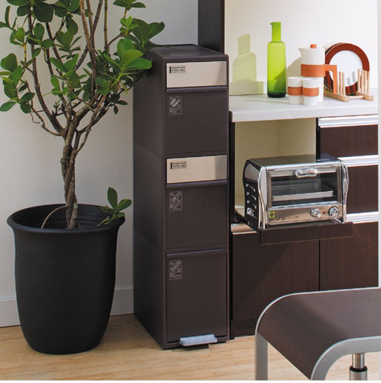 ゴミ箱 分別 3段 キッチン 約55L LIKE-IT シンプル キャスター付き ペダル式 ごみ箱 分別用 縦型 大容量 プラスチック製 ダストボックス 中身 見えない 扉付き ふた付き 縦長 薄型(代引不可)