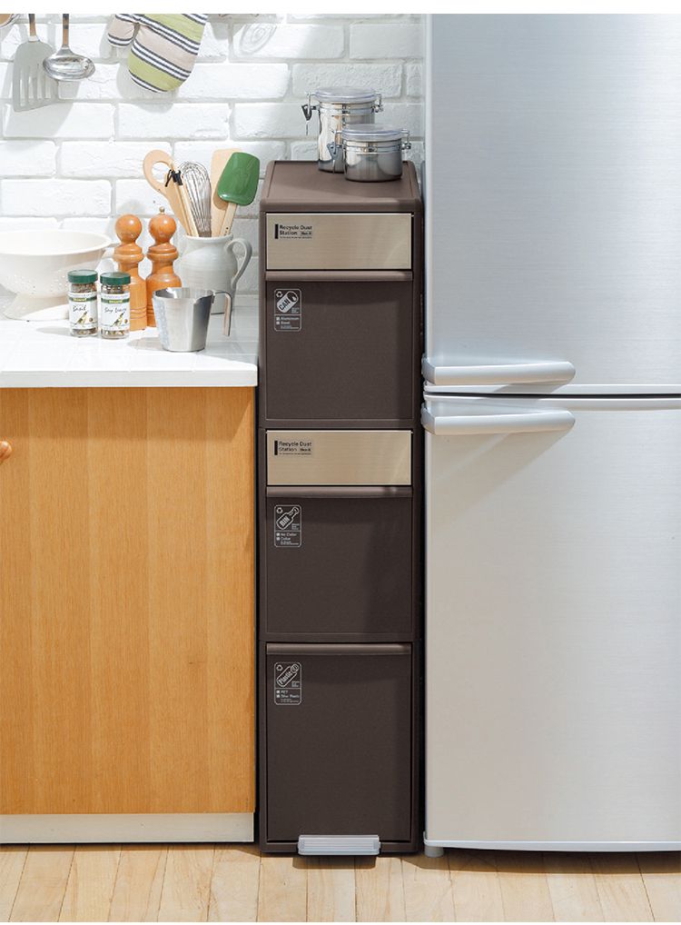 ゴミ箱 分別 3段 キッチン 約55L LIKE-IT シンプル キャスター付き ペダル式 ごみ箱 分別用 縦型 大容量 プラスチック製 ダストボックス 中身 見えない 扉付き ふた付き 縦長 薄型(代引不可)