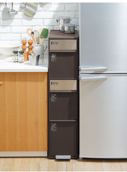 ゴミ箱 分別 3段 キッチン 約55L LIKE-IT シンプル キャスター付き ペダル式 ごみ箱 分別用 縦型 大容量 プラスチック製 ダストボックス 中身 見えない 扉付き ふた付き 縦長 薄型(代引不可)