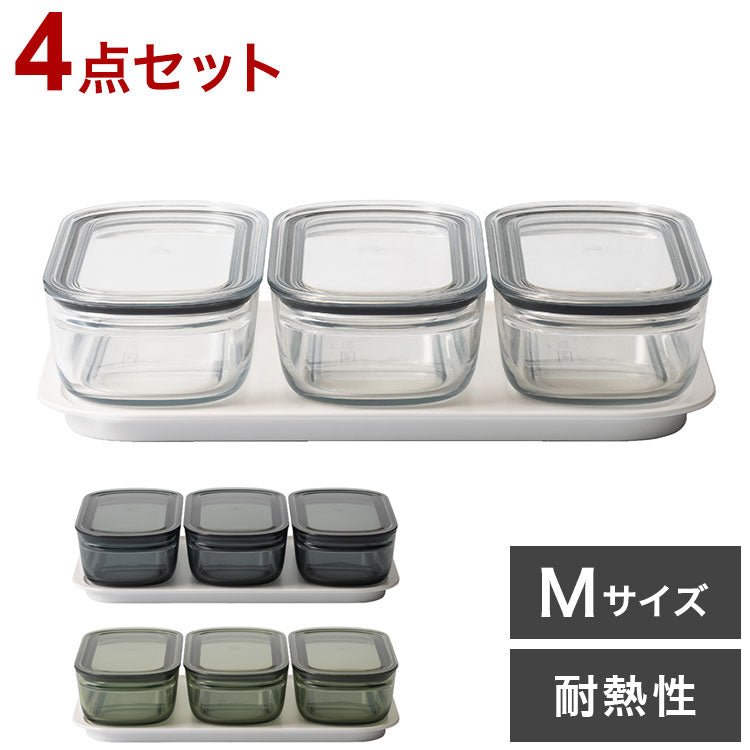 トレー セット ライクイット like-it 調理ができる保存容器 Mサイズ 密閉 おしゃれ 耐熱 時短 電子レンジ 食洗機 冷凍 パッキン 作り置き レンチン クリア グレー グリーン(代引不可)