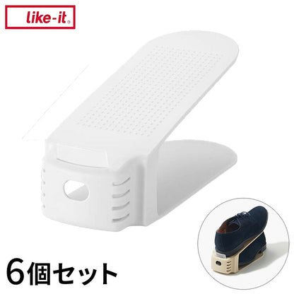 ライクイット (like-it) 靴 収納 省スペース 収納量2倍 靴ホルダー ワイド 6P 約幅10x奥26x高さ13.5cm ホワイト 日本製 SHW-01S スニーカー収納 男女兼用(代引不可)