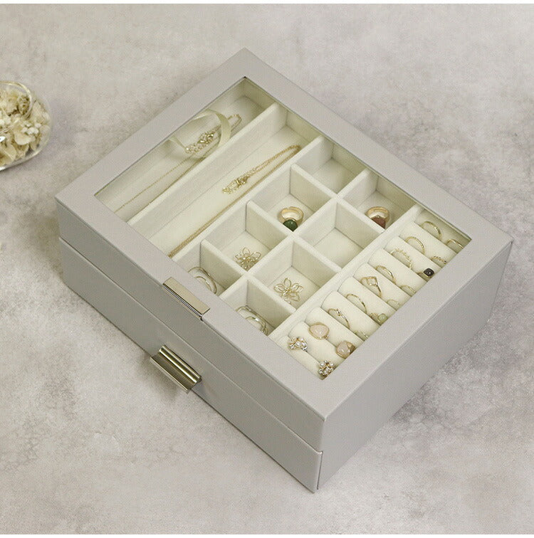 ジュエリーボックス Asha 2段 アシャ アクセサリーボックス ジュエリーケース 収納 大容量 コンパクト 省スペース 宝石箱 ピアス イヤリング 指輪 リング おしゃれ かわいい プレゼント ギフト 贈り物(代引不可)