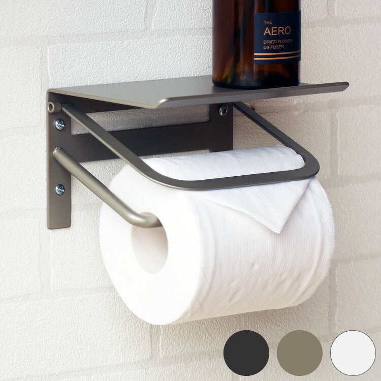 トイレットペーパーホルダー シングル スチール 一連 アイアン マット シンプル おしゃれ 男前 かっこいい スタイリッシュ シック スマホ置き 収納 棚 ディスプレイ ブラック ホワイト シャンパン(代引不可)