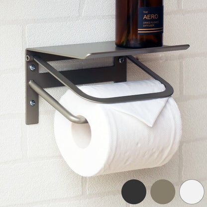トイレットペーパーホルダー シングル スチール 一連 アイアン マット シンプル おしゃれ 男前 かっこいい スタイリッシュ シック スマホ置き 収納 棚 ディスプレイ ブラック ホワイト シャンパン(代引不可)