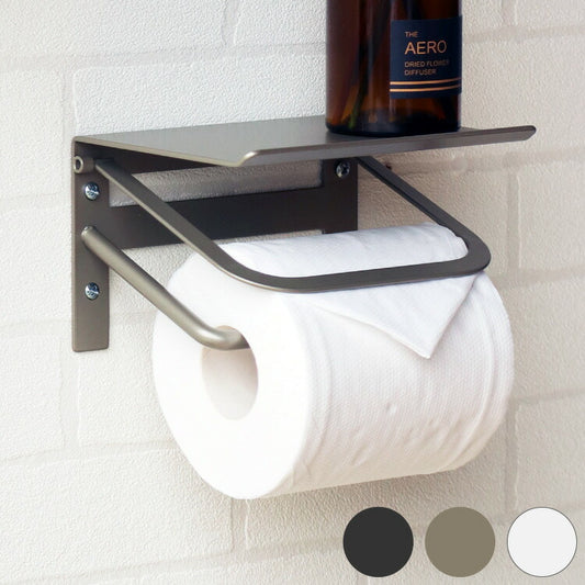 トイレットペーパーホルダー シングル スチール 一連 アイアン マット シンプル おしゃれ 男前 かっこいい スタイリッシュ シック スマホ置き 収納 棚 ディスプレイ ブラック ホワイト シャンパン(代引不可)