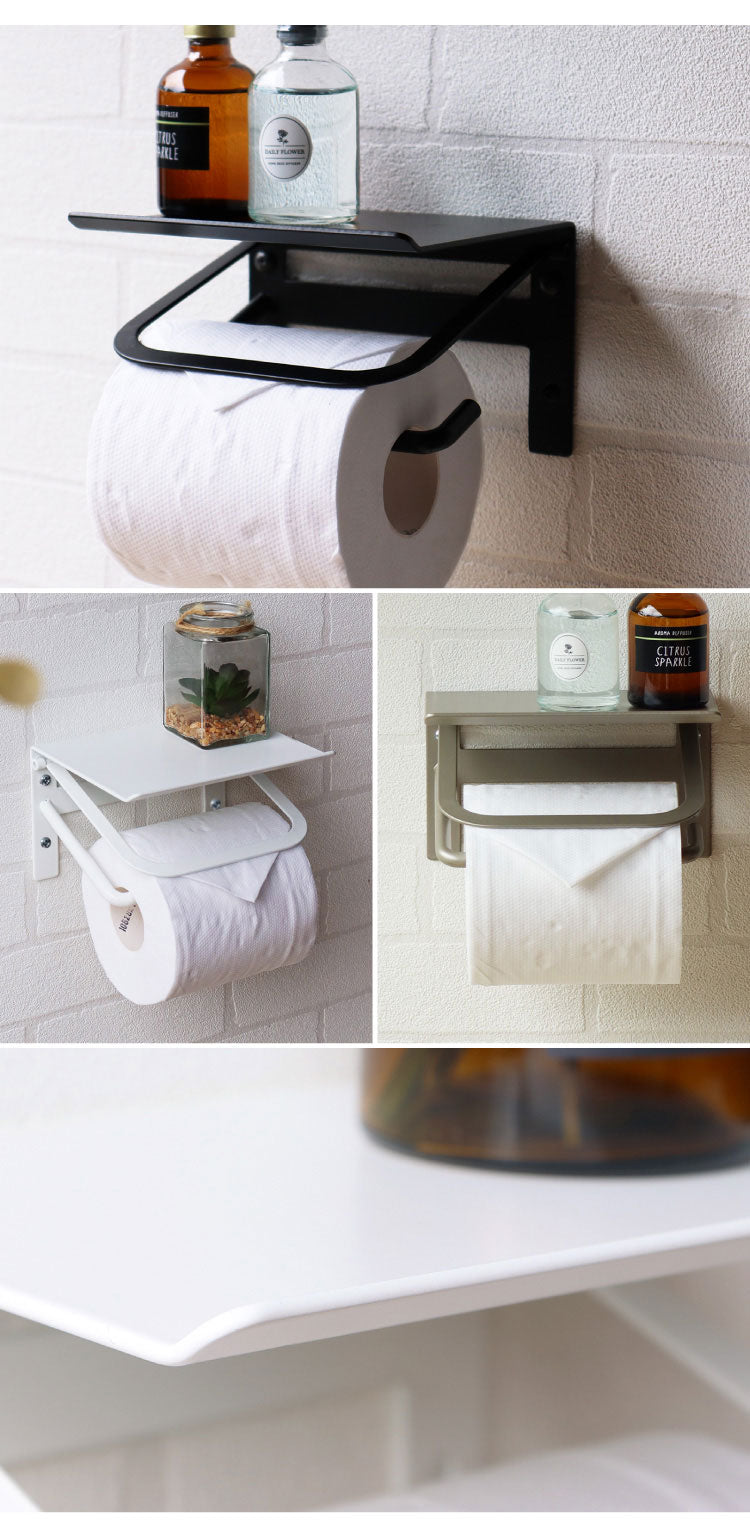 トイレットペーパーホルダー シングル スチール 一連 アイアン マット シンプル おしゃれ 男前 かっこいい スタイリッシュ シック スマホ置き 収納 棚 ディスプレイ ブラック ホワイト シャンパン(代引不可)