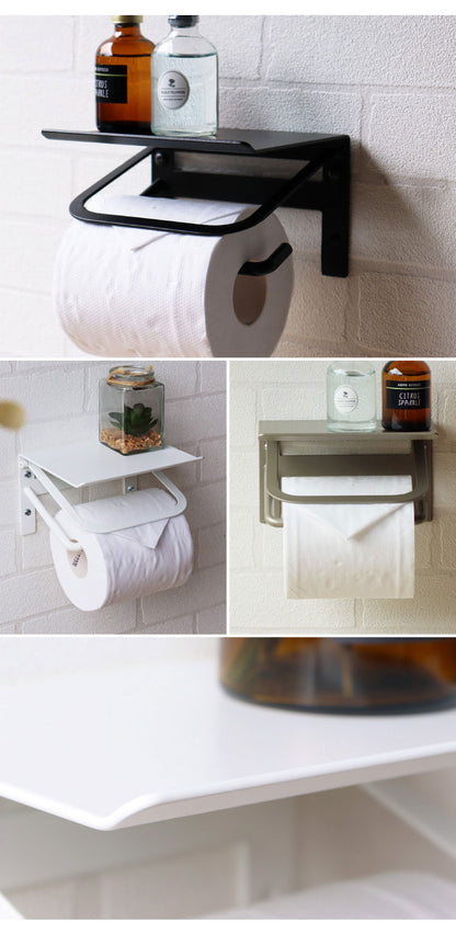 トイレットペーパーホルダー シングル スチール 一連 アイアン マット シンプル おしゃれ 男前 かっこいい スタイリッシュ シック スマホ置き 収納 棚 ディスプレイ ブラック ホワイト シャンパン(代引不可)