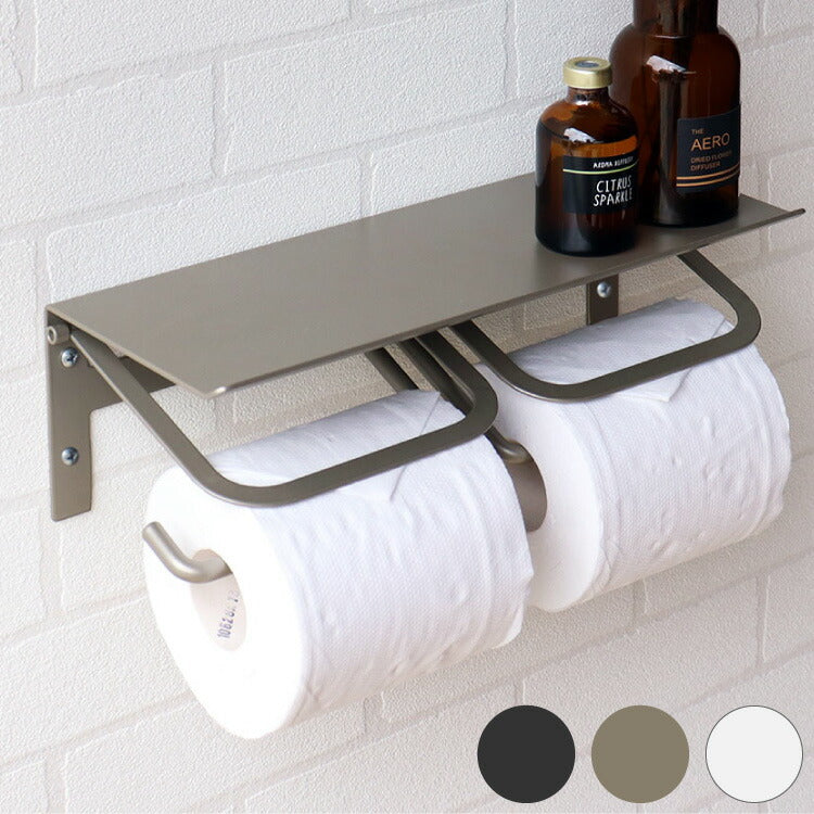 トイレットペーパーホルダー ダブル スチール 二連 アイアン マット シンプル おしゃれ 男前 かっこいい スタイリッシュ シック スマホ置き 収納 棚 ディスプレイ ブラック ホワイト シャンパン(代引不可)