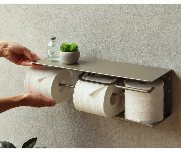 トイレットペーパーホルダー ストックタイプ ダブル 2連 タオルハンガー付き ペーパーホルダー タオル掛け タオルバー タオルハンガー アイアン カバー 収納 おしゃれ 北欧 マット アンティーク(代引不可)