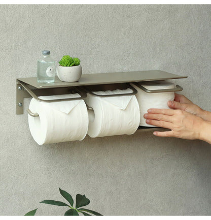 トイレットペーパーホルダー ストックタイプ ダブル 2連 タオルハンガー付き ペーパーホルダー タオル掛け タオルバー タオルハンガー アイアン カバー 収納 おしゃれ 北欧 マット アンティーク(代引不可)