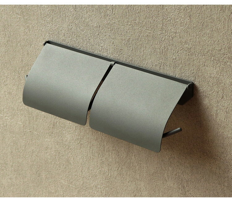 アイアントイレットペーパーホルダー ダブルタイプ マット 二連 スチール 男前 かっこいい レトロ モノトーン カフェ風 アンティーク風 ヴィンテージ 北欧 おしゃれ 簡単設置 ネジ付き 錆びにくい(代引不可)