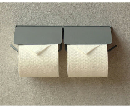 アイアントイレットペーパーホルダー ダブルタイプ マット 二連 スチール 男前 かっこいい レトロ モノトーン カフェ風 アンティーク風 ヴィンテージ 北欧 おしゃれ 簡単設置 ネジ付き 錆びにくい(代引不可)