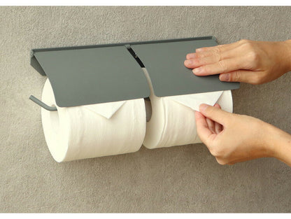 アイアントイレットペーパーホルダー ダブルタイプ マット 二連 スチール 男前 かっこいい レトロ モノトーン カフェ風 アンティーク風 ヴィンテージ 北欧 おしゃれ 簡単設置 ネジ付き 錆びにくい(代引不可)