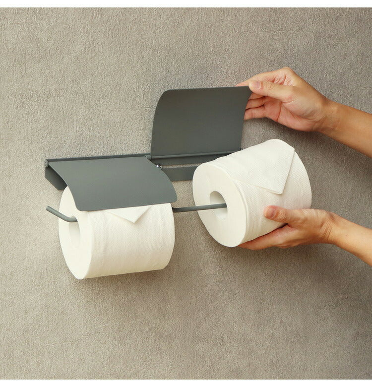 アイアントイレットペーパーホルダー ダブルタイプ マット 二連 スチール 男前 かっこいい レトロ モノトーン カフェ風 アンティーク風 ヴィンテージ 北欧 おしゃれ 簡単設置 ネジ付き 錆びにくい(代引不可)