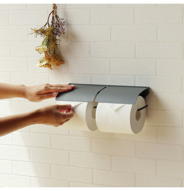 アイアントイレットペーパーホルダー ダブルタイプ マット 二連 スチール 男前 かっこいい レトロ モノトーン カフェ風 アンティーク風 ヴィンテージ 北欧 おしゃれ 簡単設置 ネジ付き 錆びにくい(代引不可)