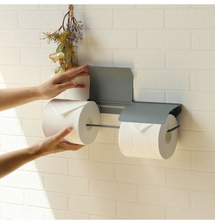 アイアントイレットペーパーホルダー ダブルタイプ マット 二連 スチール 男前 かっこいい レトロ モノトーン カフェ風 アンティーク風 ヴィンテージ 北欧 おしゃれ 簡単設置 ネジ付き 錆びにくい(代引不可)