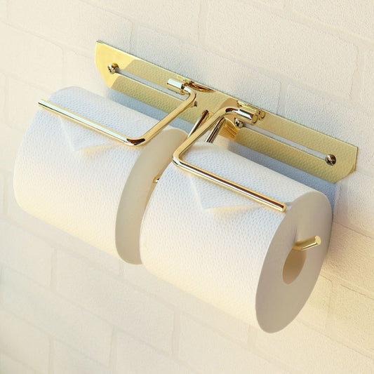 トイレットペーパーホルダー 真鍮 ダブル 高級感 ゴールド 転落防止 インテリア トイレ 洗面所 ペーパーホルダー お手洗い おしゃれ お洒落 オシャレ トイレ用品 日用雑貨 シンプル