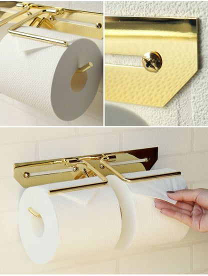 トイレットペーパーホルダー 真鍮 ダブル 高級感 ゴールド 転落防止 インテリア トイレ 洗面所 ペーパーホルダー お手洗い おしゃれ お洒落 オシャレ トイレ用品 日用雑貨 シンプル