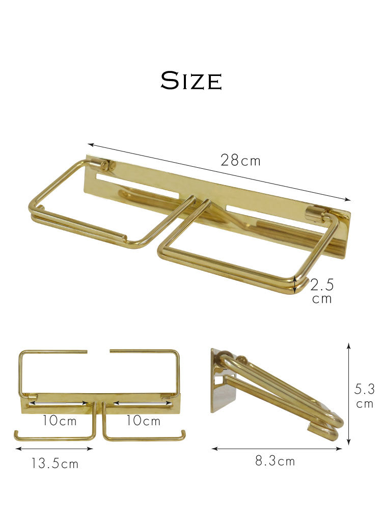 真鍮トイレットペーパーホルダー Fran ダブル トイレットペーパー ゴールド クラシック ペーパーホルダー 高級感 トイレ 収納 コンパクト 省スペース 新生活 おしゃれ かわいい 北欧(代引不可)