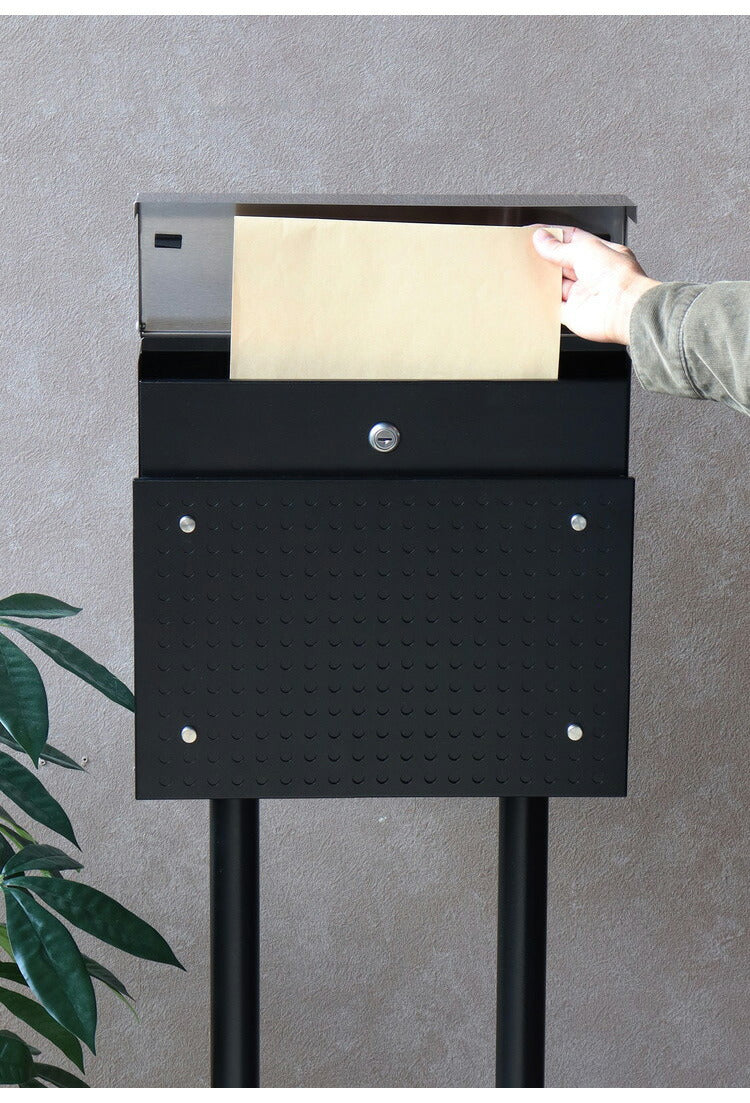 スタンドポスト 工事不要 シリンダー錠 郵便ポスト 郵便受け 新聞受け メールボックス ポスト 玄関 ブラック ホワイト レターパックライト 投函可能 おしゃれ 北欧 新築 一戸建て用 一軒家(代引不可)