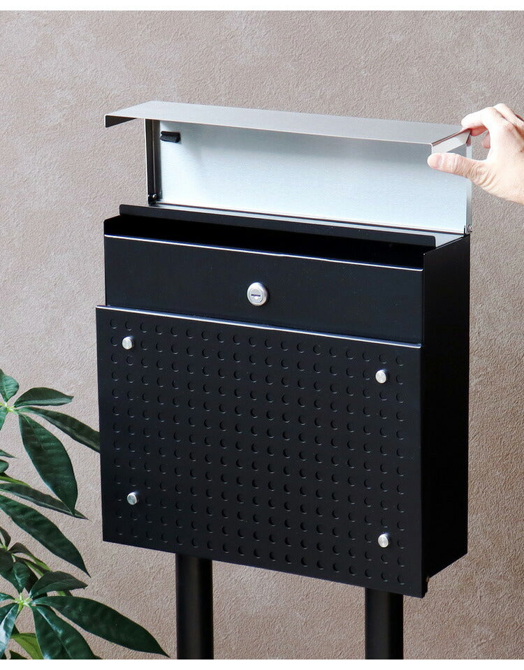 スタンドポスト 工事不要 シリンダー錠 郵便ポスト 郵便受け 新聞受け メールボックス ポスト 玄関 ブラック ホワイト レターパックライト 投函可能 おしゃれ 北欧 新築 一戸建て用 一軒家(代引不可)