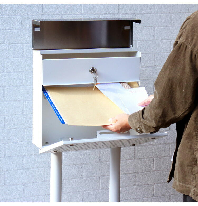 スタンドポスト 工事不要 シリンダー錠 郵便ポスト 郵便受け 新聞受け メールボックス ポスト 玄関 ブラック ホワイト レターパックライト 投函可能 おしゃれ 北欧 新築 一戸建て用 一軒家(代引不可)